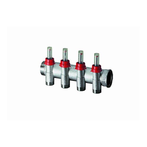 Коллектор запорный 1 1/4"(ВР-НР) с расходомер., 4отв. М24х19